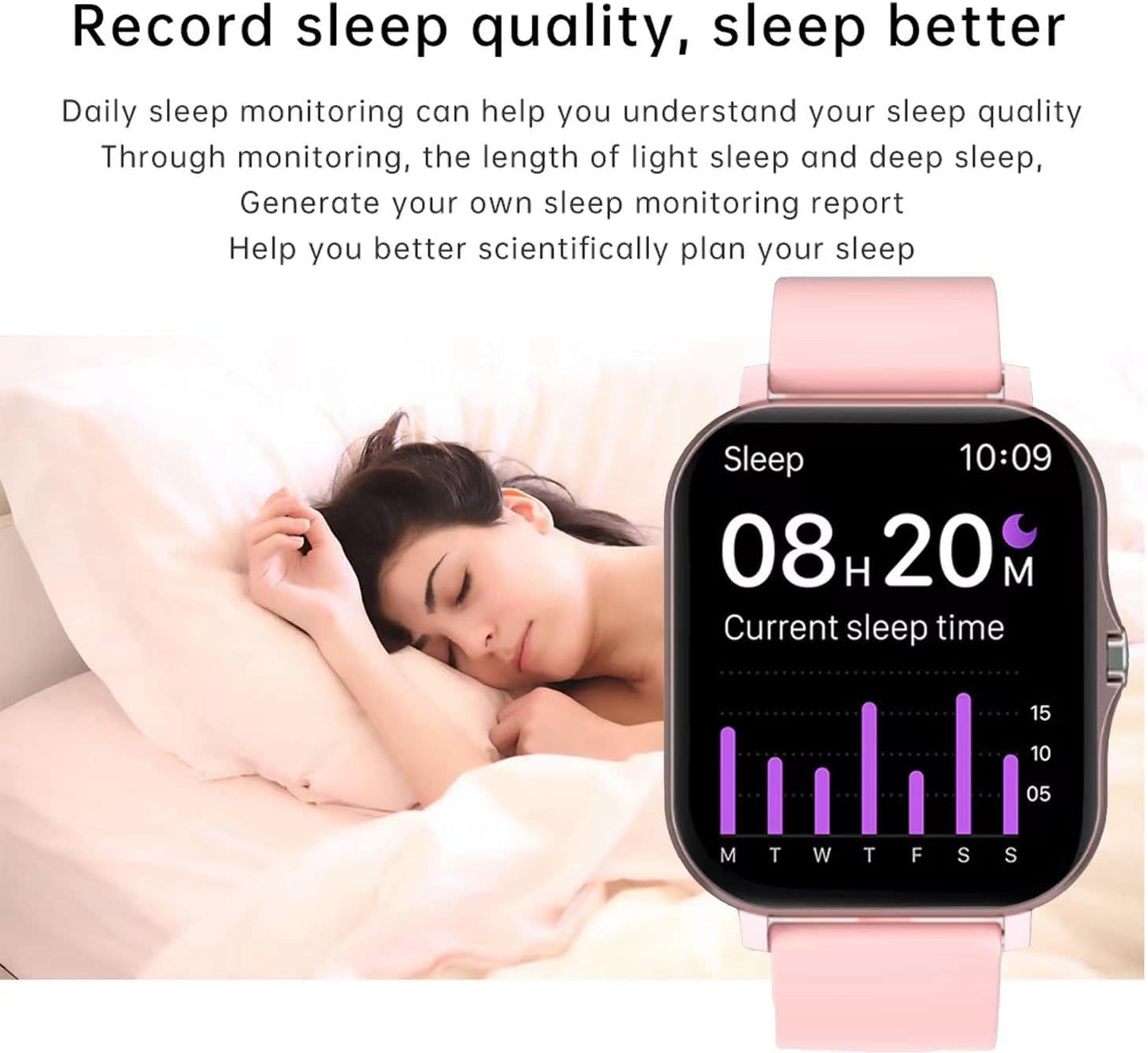 Smart Fitness Tracker Watch for Android/Ios - IP68, .Heart Rate/Blood Oxygen/Sleep Monitoring, 8 Sports Modes, Breath Training, Weather Updates - 1.69-Inch Display for Men and Women (Rose Gold)