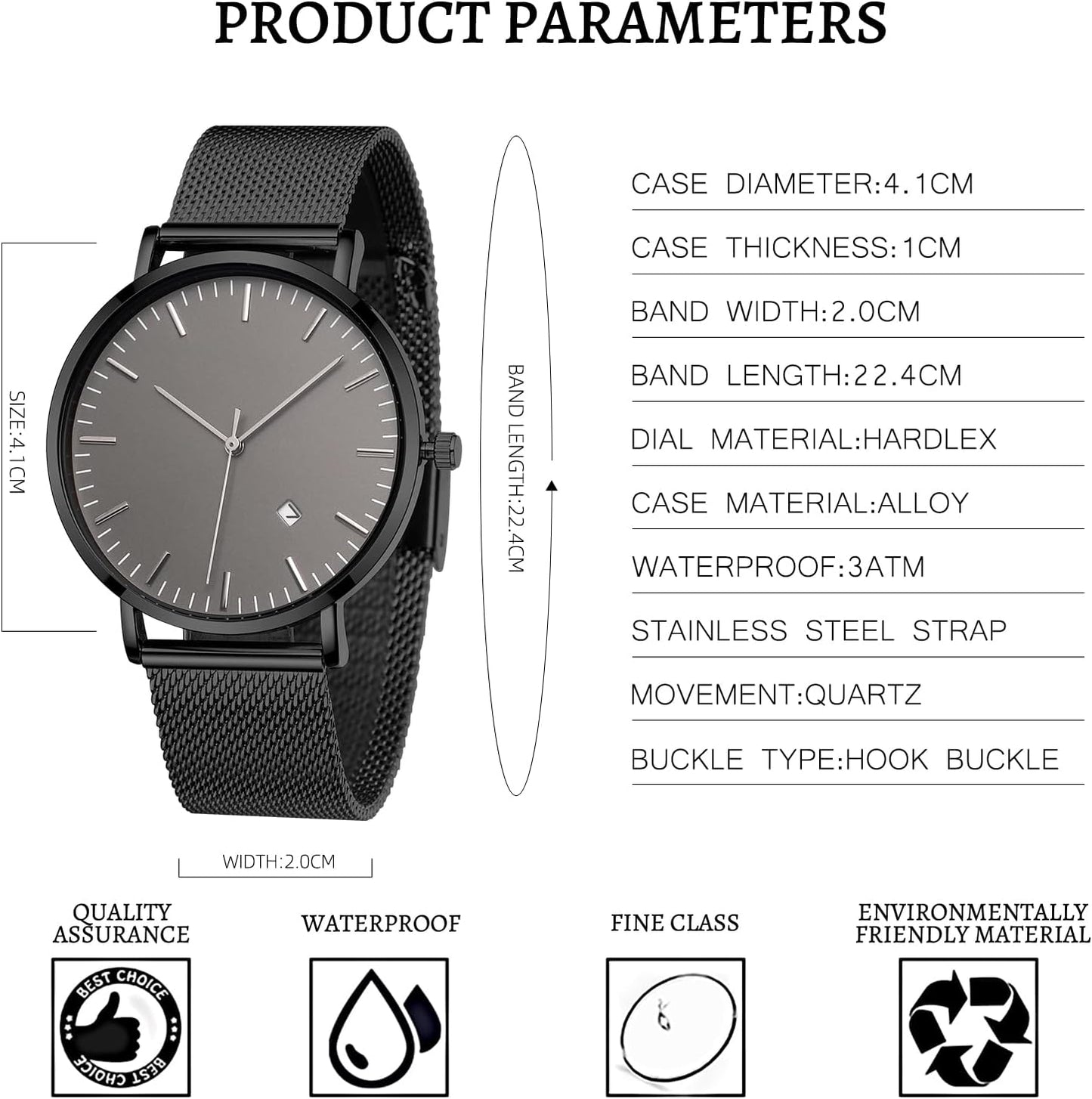 Mens Watches Sleek Minimalist Analog Quartz Waterproof Watches for Men, Stainless Steel Mesh Band Men'S Wrist Watch with Auto Date