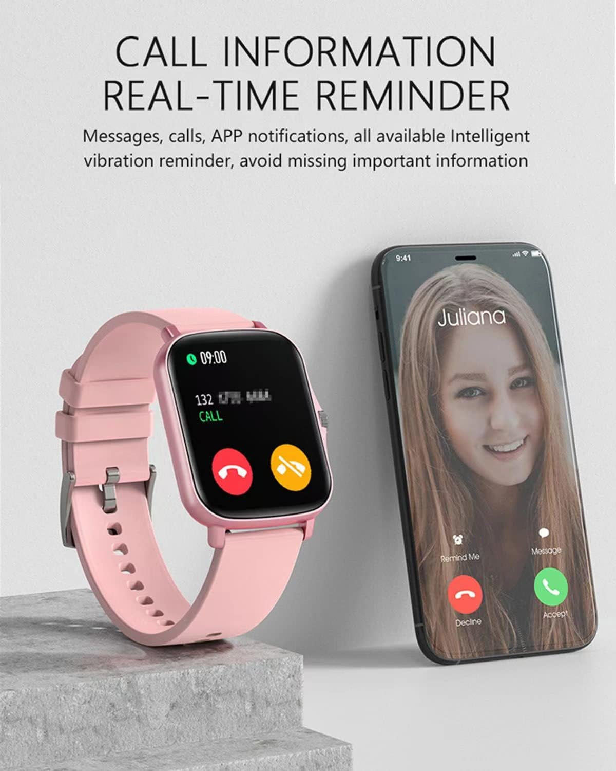 Smart Fitness Tracker Watch for Android/Ios - IP68, .Heart Rate/Blood Oxygen/Sleep Monitoring, 8 Sports Modes, Breath Training, Weather Updates - 1.69-Inch Display for Men and Women (Rose Gold)