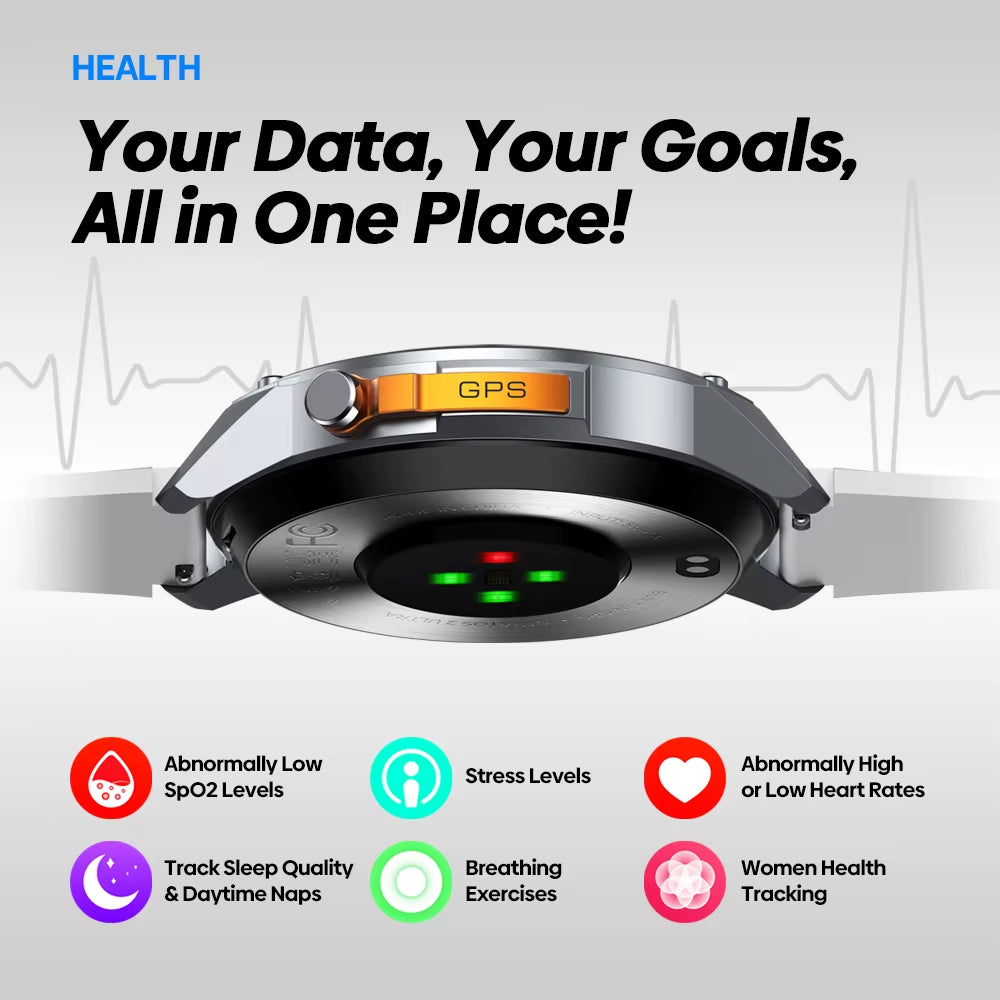Stratos 2 Ultra GPS Smart Watch - Advanced Dual-Band GNSS, Built-In Compass, Barometric Altimeter & Voice Calling - 10 ATM Water Resistant