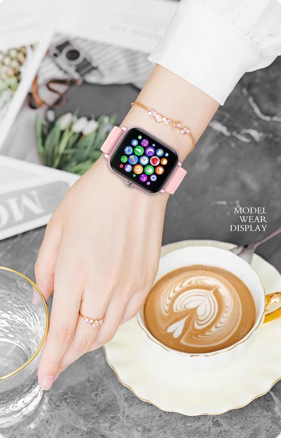 Smart Fitness Tracker Watch for Android/Ios - IP68, .Heart Rate/Blood Oxygen/Sleep Monitoring, 8 Sports Modes, Breath Training, Weather Updates - 1.69-Inch Display for Men and Women (Rose Gold)