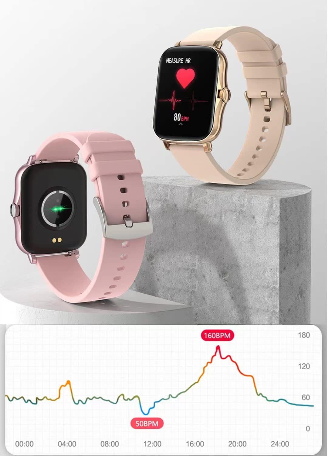 Smart Fitness Tracker Watch for Android/Ios - IP68, .Heart Rate/Blood Oxygen/Sleep Monitoring, 8 Sports Modes, Breath Training, Weather Updates - 1.69-Inch Display for Men and Women (Rose Gold)