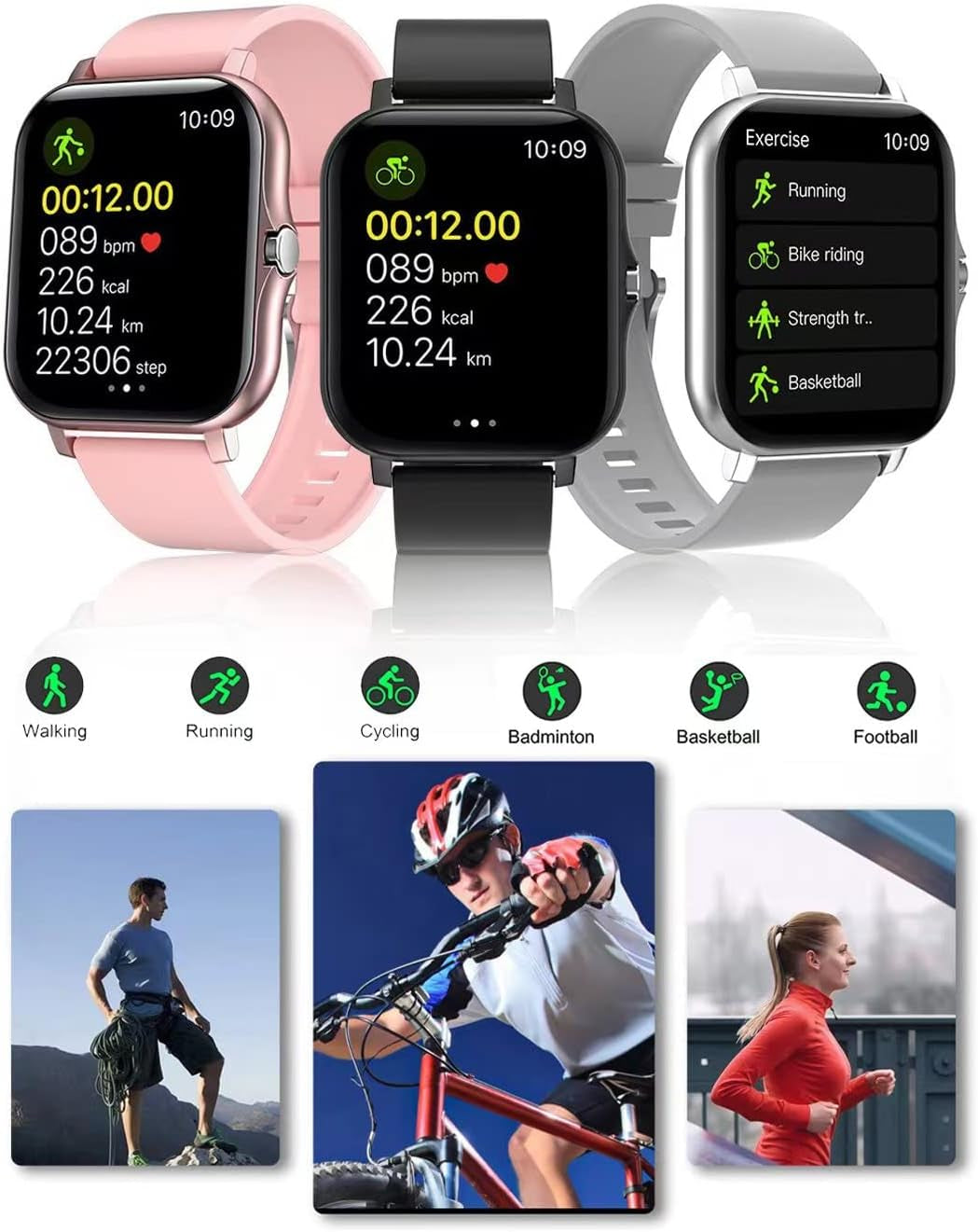 Smart Fitness Tracker Watch for Android/Ios - IP68, .Heart Rate/Blood Oxygen/Sleep Monitoring, 8 Sports Modes, Breath Training, Weather Updates - 1.69-Inch Display for Men and Women (Rose Gold)